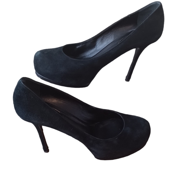 YSL Yves Saint Laurent Tribtoo Black Suede Leather Platform Pump - Picture 12 of 16